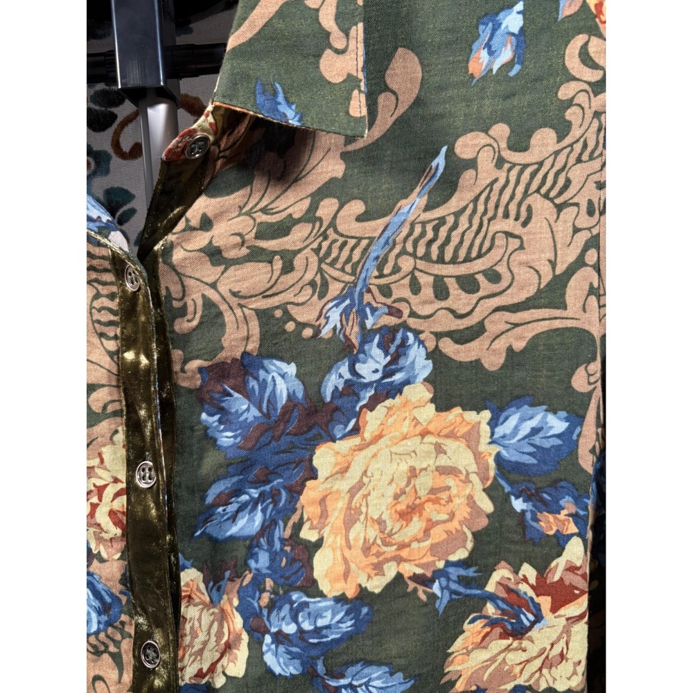 Oddi Boho Mixed Print Tunic Velvet Burnout Sheer Back Floral Blouse Women Medium - Picture 7 of 10